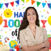 Aperturee - Balloons Books White Happy 100th Day Of School Backdrop